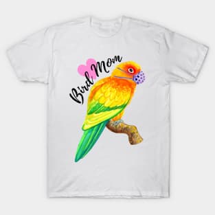 Bird Mom - Sun Conure Wearing Mask T-Shirt